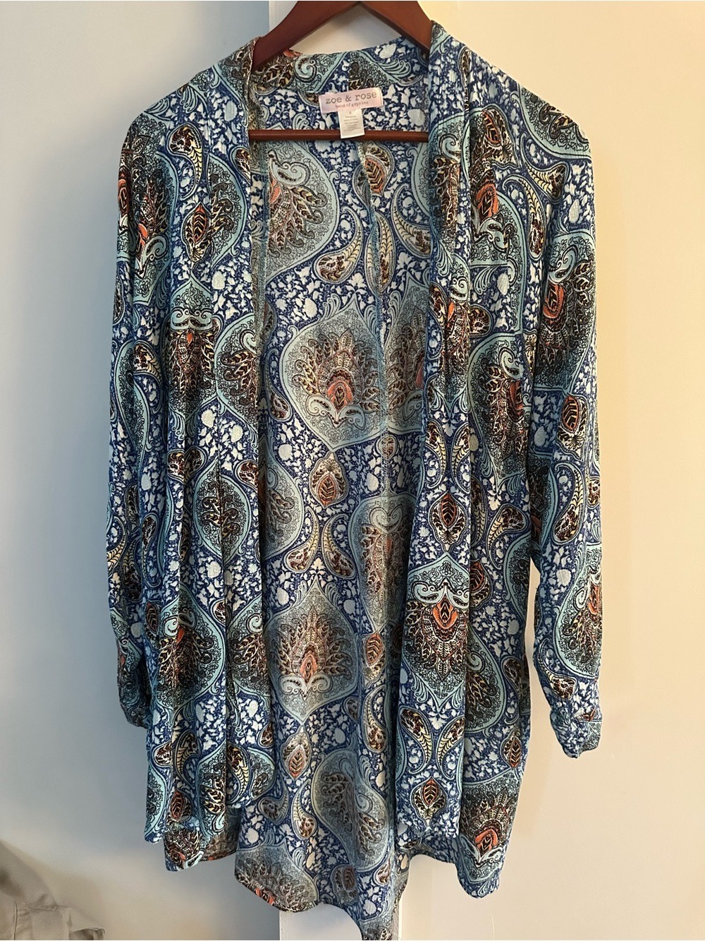 ZOE & ROSE  Band Of Gypsies Boho Open Front Kimono  Cover up w/pockets  sz  S